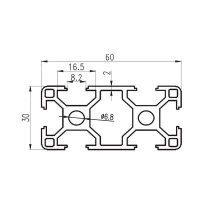 Perfil Estructural Aluminio Tslot 30x60x2000 mm