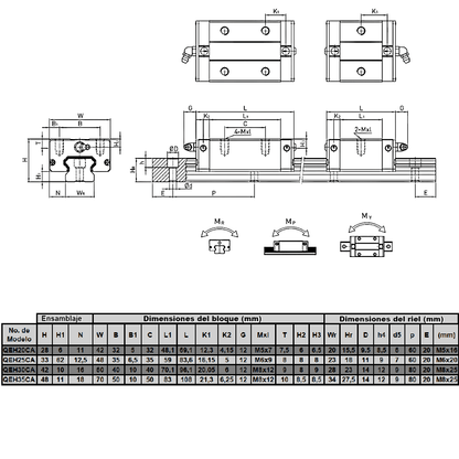 HIWIN QEH35-CA-Z0-C Bloque de Rodamiento Lineal de alta precisión