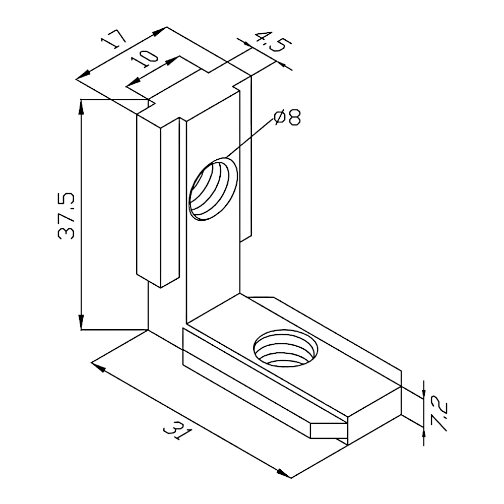 Soporte Tipo L Perfil Estructural 45x45 Tslot (pack 4 und)