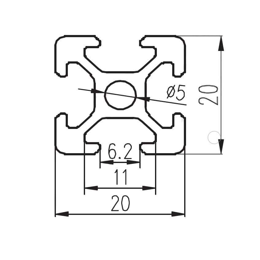 Perfil Estructural Aluminio Tslot 20x20x1000 mm (Pack 2 unds)