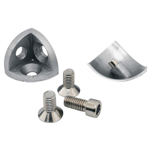 Unión semi esférica triple para perfil tslot 30x30 mm