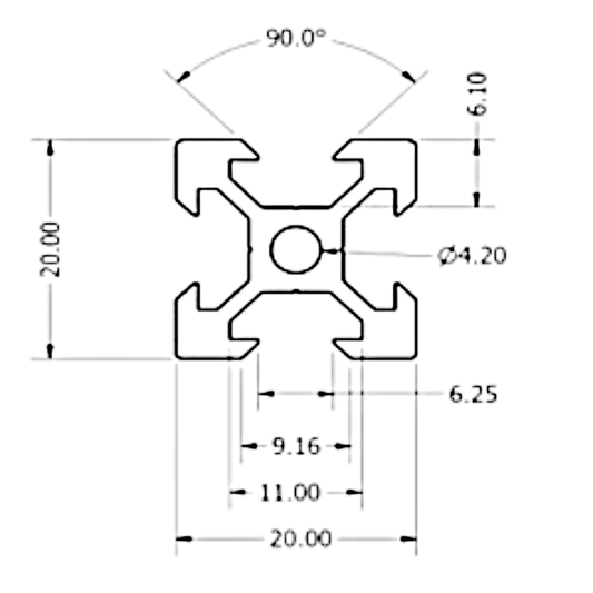 Perfil Estructural Aluminio Vslot 20x20x2000 mm