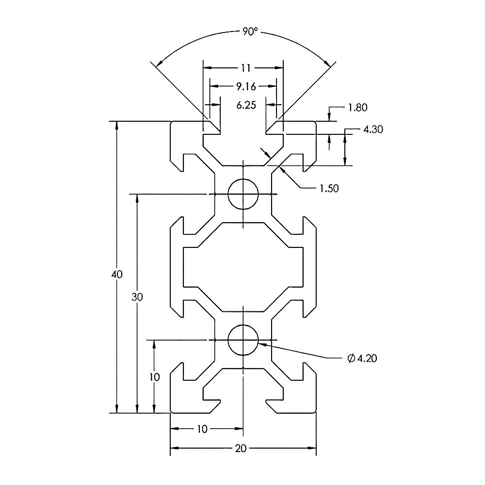 Perfil Estructural Aluminio Vslot 20x40x2000 mm