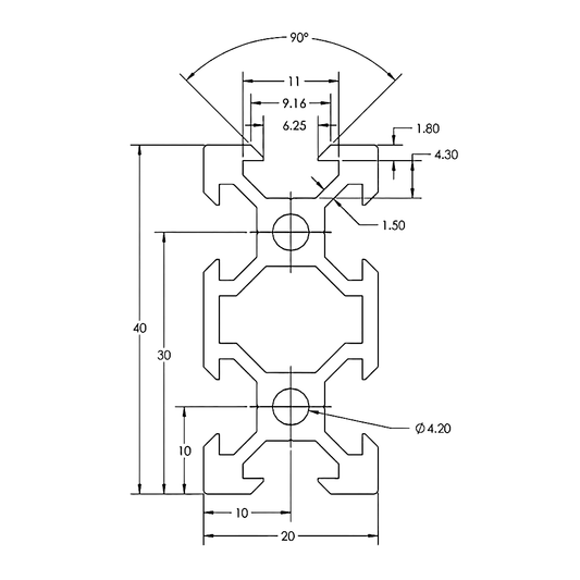 Perfil Estructural Aluminio Vslot 20x40x2000 mm